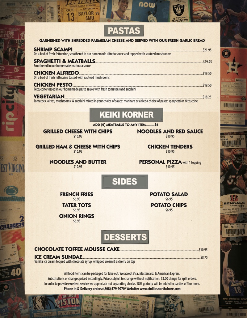 Menu Dollies Menu